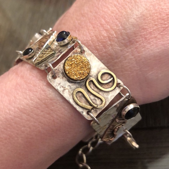 Sterling Silver Artisan Crafted Bracelet, Druzy & Mixed Metals - Picture 7 of 16